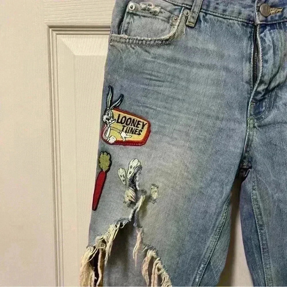Zara Looney Tunes Distressed Ankle Jeans Sz 2 - Picture 3 of 15